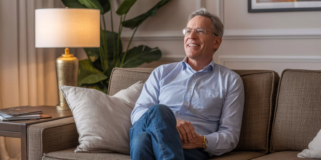 An Adult 50 Years Old Mail Sitting Comfortably