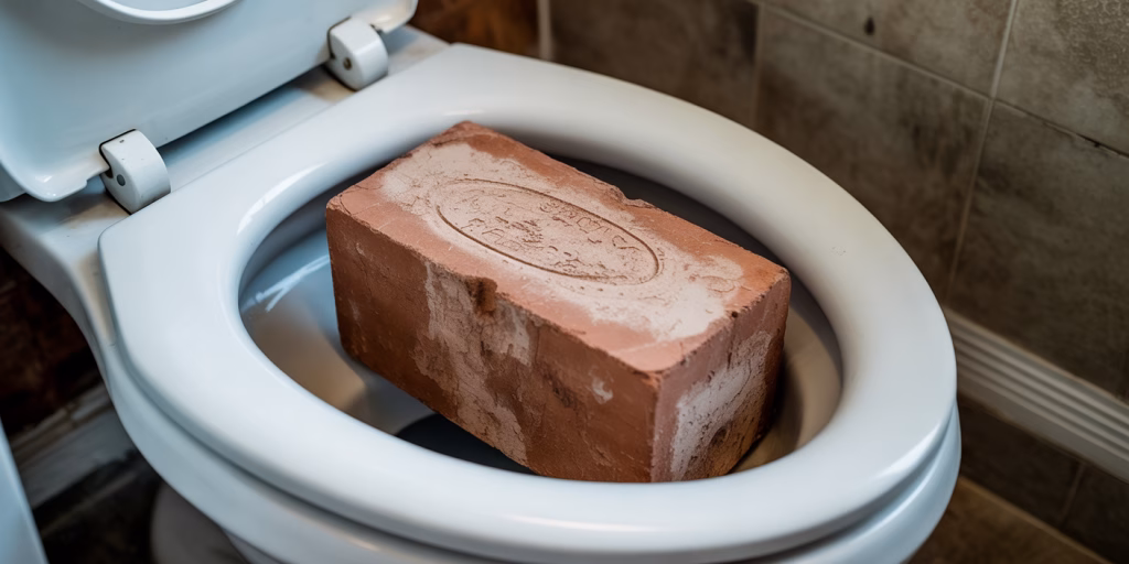 Brick inside a toilet bowl