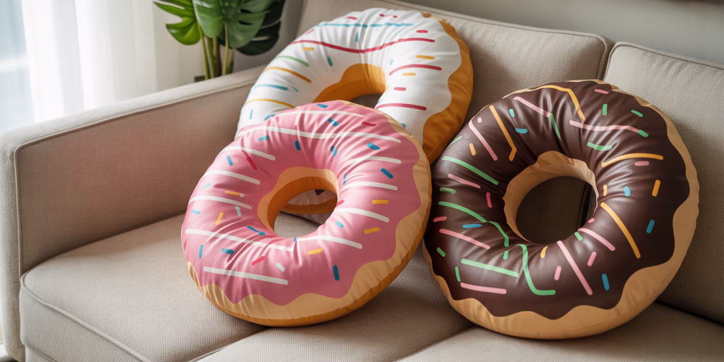 Donut Pillows Of Different Designs And Colors
